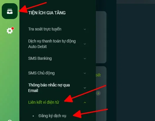 Liên kết ví điện tử trên app Vietcombank